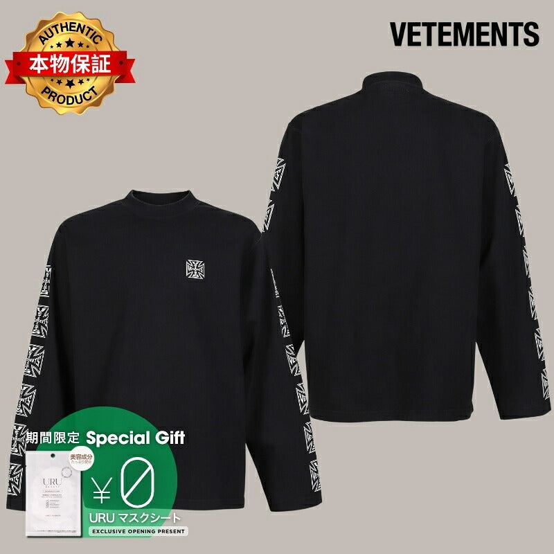 VETEMENTS ヴェトモン 【本物保証】 Tシャツ ストリート系 メンズ BIKER CROSS SLEEVES LONGSLEEVE / BLK