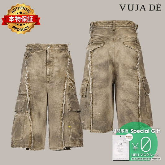 VUJA DE 【本物保証】 カーゴパンツ ストリート系 メンズ DAX DESTROYED AFFIX CARGO SHORTS IN BRUSHED COTTON