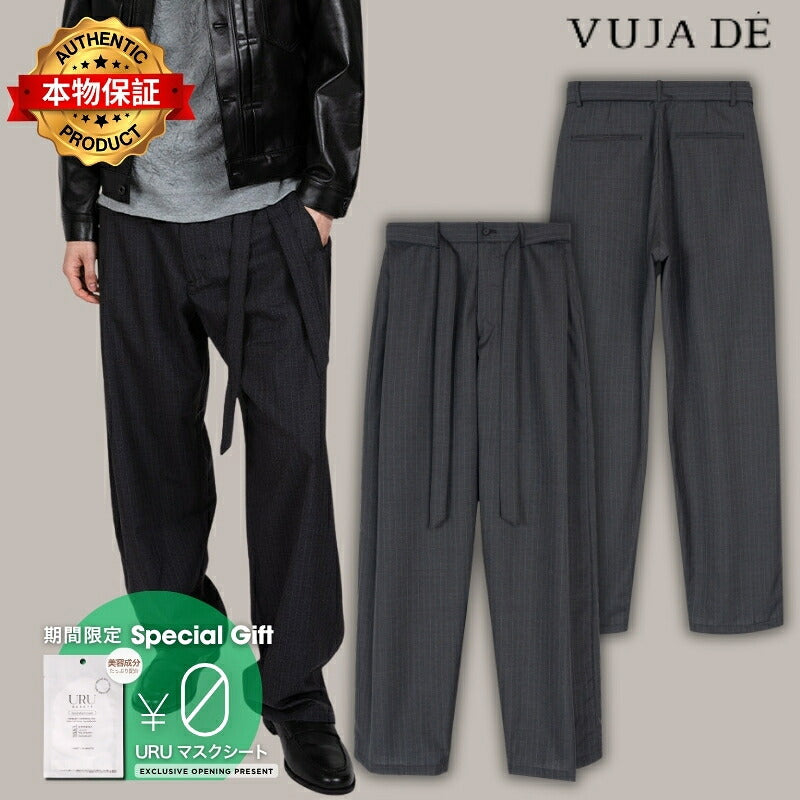 VUJA DE 【本物保証】 ベルト ストリート系 メンズ REN PINSTRIPE BELTED TUCK TROUSERS IN WOOL