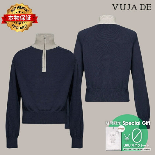 VUJA DE 【本物保証】 ニット ストリート系 メンズ FRANK STRUCTURED HAIF-ZIP KNIT SWEATER IN DARK NAVY