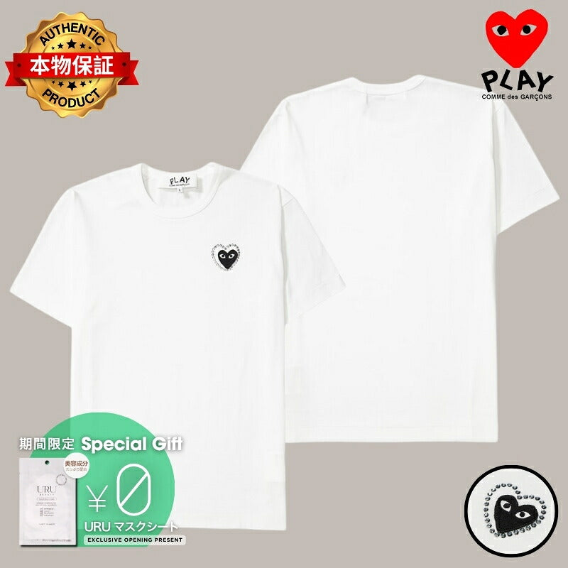 PLAY COMME des GARCONS プレイ コムデギャルソン 【本物保証】 Tシャツ ストリート系 ユニセックス プレイコムデギャルソン ユニセックス Tシャツ エンブレム x メタルストーン "ホワイト/ブラック"