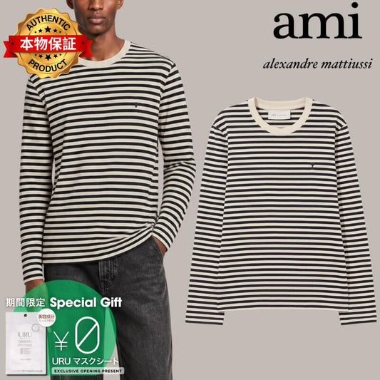 Ami アミ パリス 【本物保証】 Tシャツ ストリート系 ユニセックス Mariniere Cotton T-Shirt With Ami De Coeur