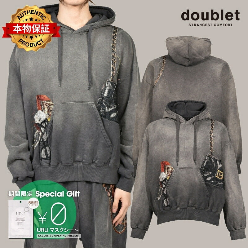 doublet ダブレット 【本物保証】 パーカー ストリート系 メンズ TROMPE L’OEIL EMBROIDERY HOODIE / BLK