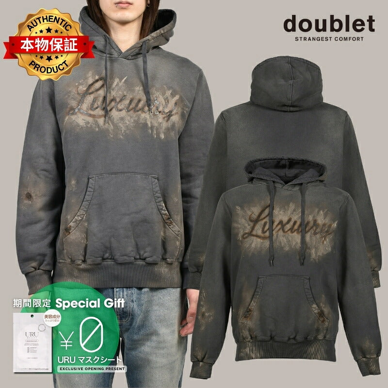 doublet ダブレット 【本物保証】 パーカー ストリート系 メンズ LUXUARY MUD PAINT HOODIE / BLK