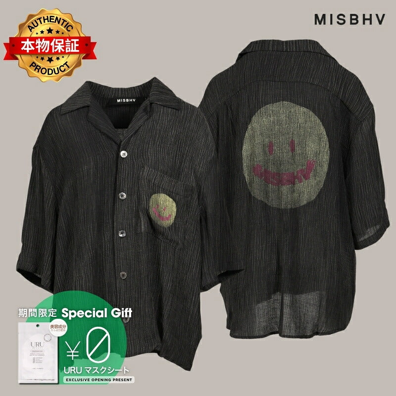 MISBHV 【本物保証】 シャツ ストリート系 メンズ SMILE SHIRT UNISEX / WASHED BLK