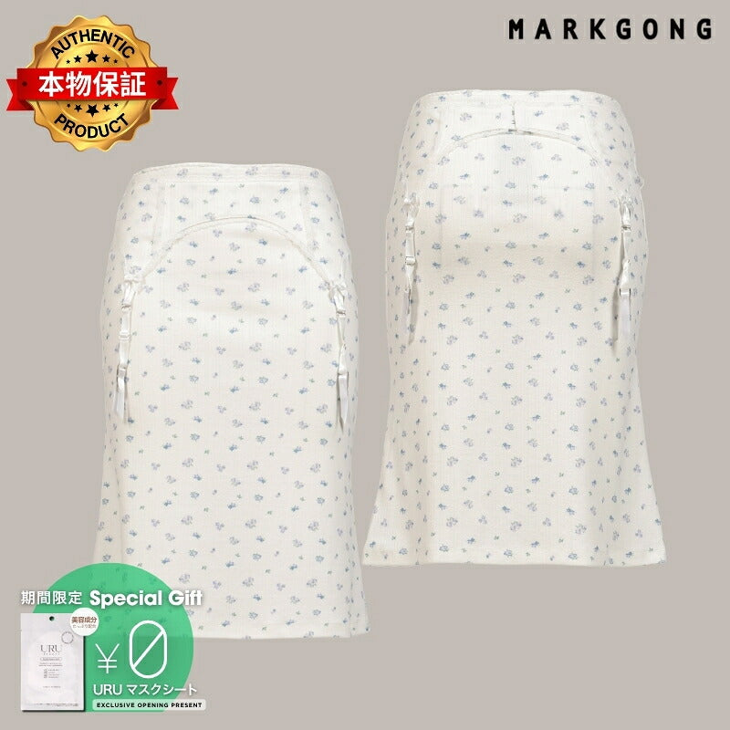 MARKGONG 【本物保証】 ニット ストリート系 レディース WHITE FLORAL GARTER DECORATED KNIT SKIRT / FLORAL