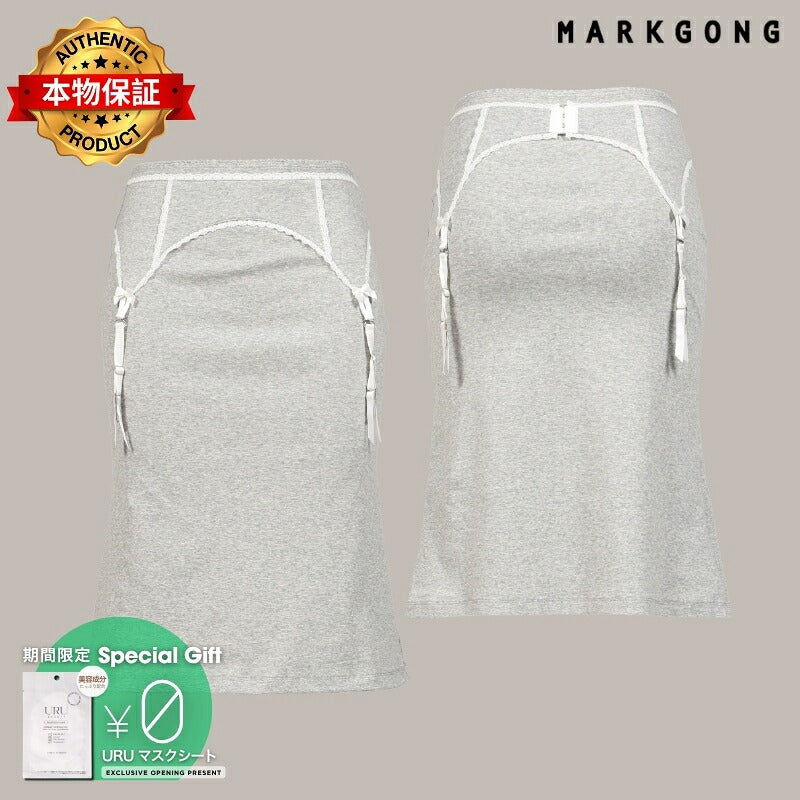 MARKGONG 【本物保証】 ニット ストリート系 レディース HEATHER GRAY GARTER DECORATED KNIT SKIRT / GRY