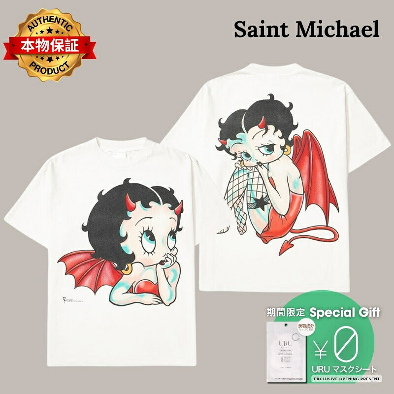 SAINT M×××××× セントマイケル 【本物保証】 Tシャツ ストリート系 ユニセックス セントマイケル x ベティブープ ベティ ショートスリーブTシャツ/デビル "ホワイト"
