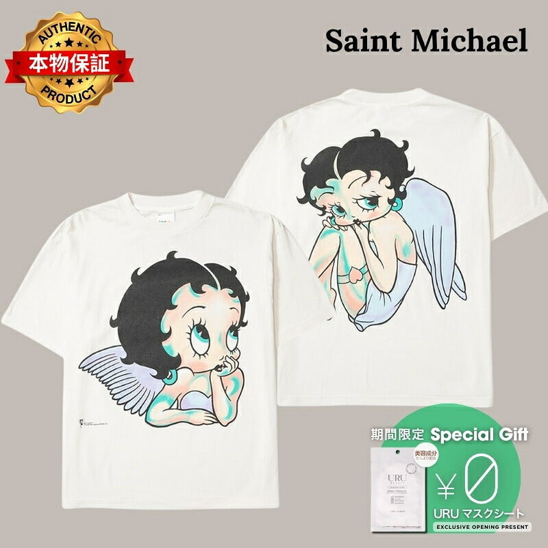 (C)SAINT M×××××× セントマイケル 【本物保証】 Tシャツ ストリート系 ユニセックス セントマイケル x ベティブープ ベティ ショートスリーブTシャツ/エンジェル "ホワイト"