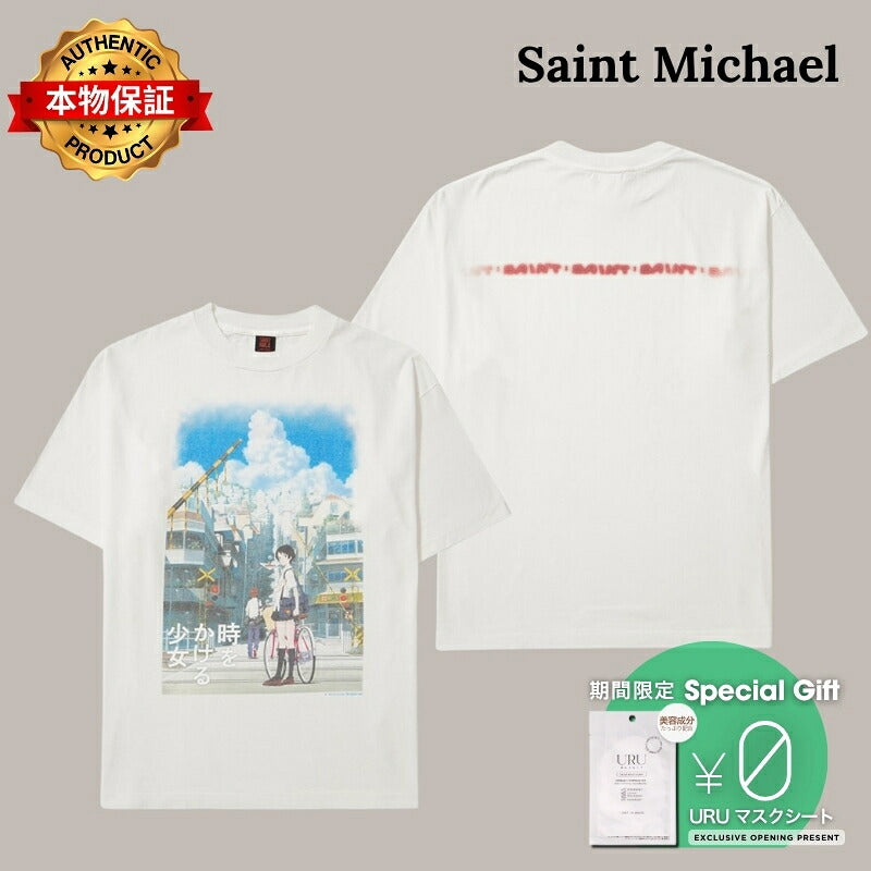 SAINT M×××××× セントマイケル 【本物保証】 Tシャツ ストリート系 ユニセックス セントマイケル x 時をかける少女 x ギークスルール ショートスリーブTシャツ/セント "ホワイト"