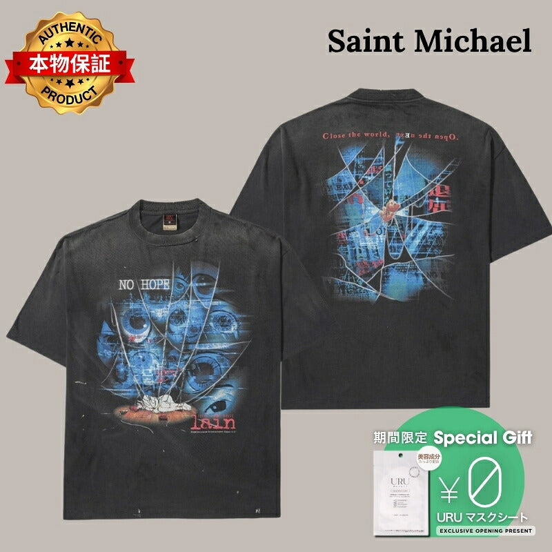SAINT M×××××× セントマイケル 【本物保証】 Tシャツ ストリート系 ユニセックス セントマイケル x シリアルエクスペリメンツレイン x ギークスルール レイン ショートスリーブTシャツ/ノーホープ "ブラック"