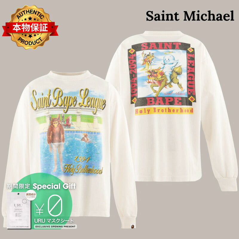 SAINT Mxxxxxx × BAPE(R) 【本物保証】 Tシャツ ストリート系 メンズ BAPE_LS T-SHIRT/POOL / WHT