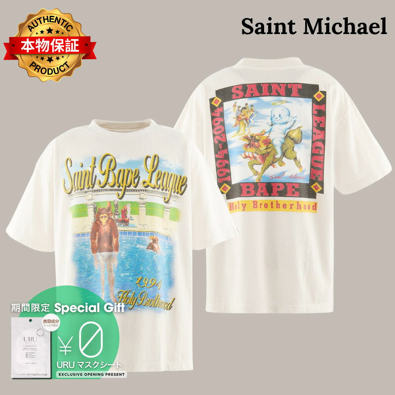 SAINT Mxxxxxx × BAPE(R) 【本物保証】 Tシャツ ストリート系 メンズ BAPE_SS T-SHIRT/POOL / WHT