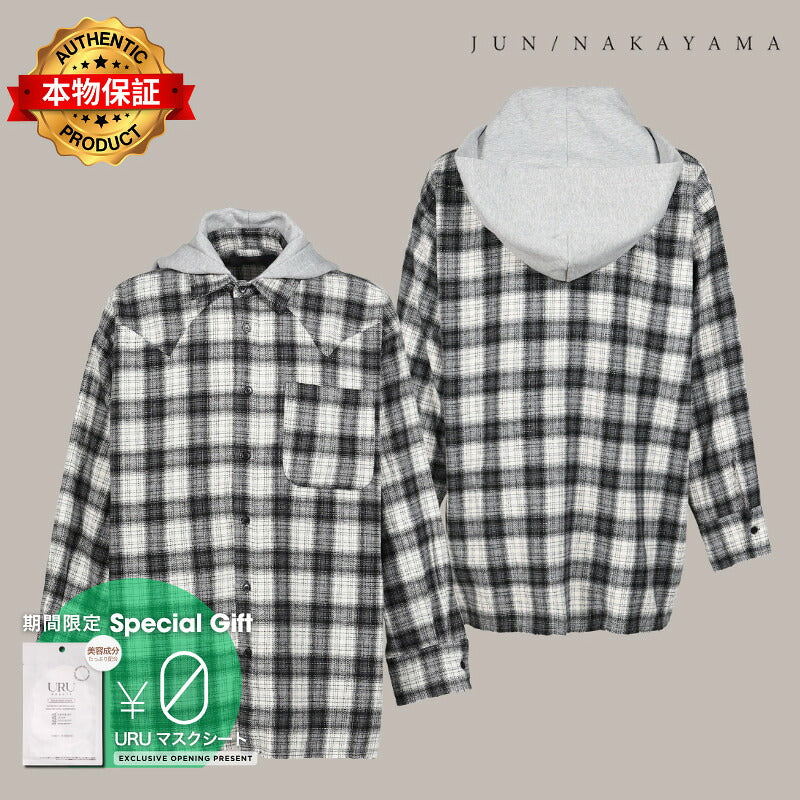 JUN/NAKAYAMA ジュン/中山 【本物保証】 シャツ ストリート系 メンズ HOODED FLANNEL SHIRTS / ASH