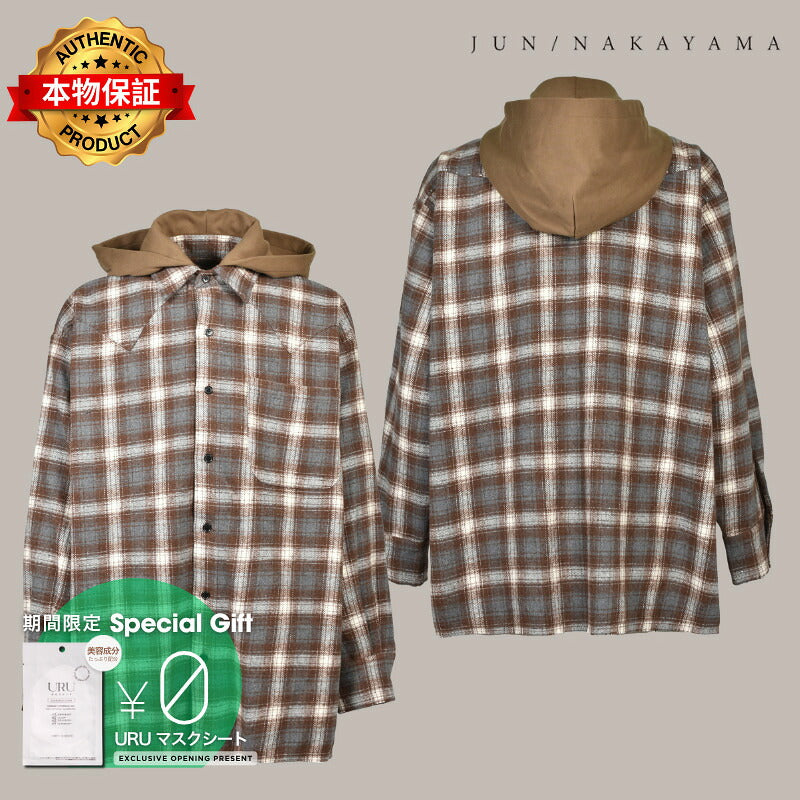 JUN/NAKAYAMA ジュン/中山 【本物保証】 シャツ ストリート系 メンズ HOODED FLANNEL SHIRTS / BRW
