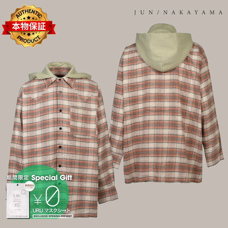 JUN/NAKAYAMA ジュン/中山 【本物保証】 シャツ ストリート系 メンズ HOODED FLANNEL SHIRTS / ORG