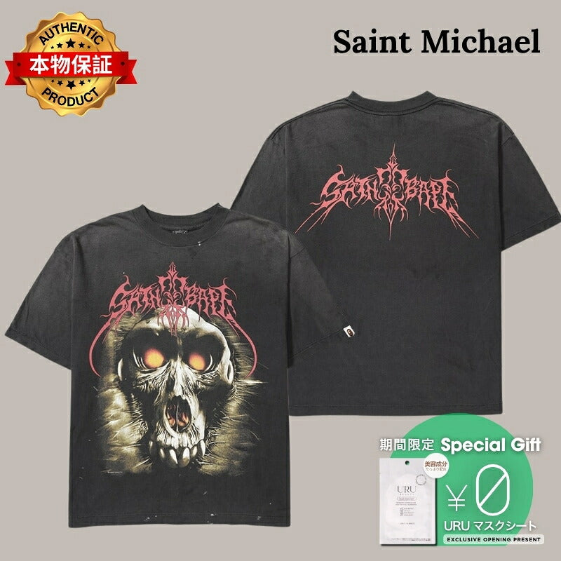 SAINT M×××××× セントマイケル 【本物保証】 Tシャツ ストリート系 ユニセックス セントマイケル x アベイシングエイプ SS Tシャツ セイント ベイプ "ブラック"