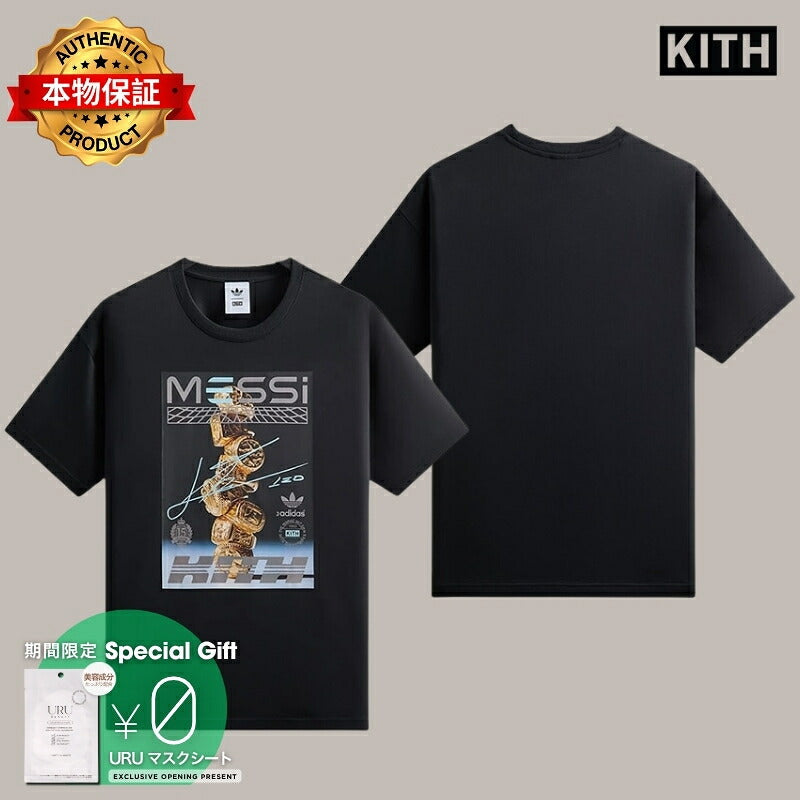 KITH キス 【本物保証】 Tシャツ ストリート系 ユニセックス キス x リオネルメッシ x アディダス フットボールグラフィックTシャツ "ブラック"