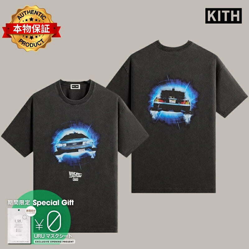 KITH キス 【本物保証】 Tシャツ ストリート系 ユニセックス キス x バックトゥザフューチャー デロリアン フロントバック ヴィンテージTシャツ "ブラック"