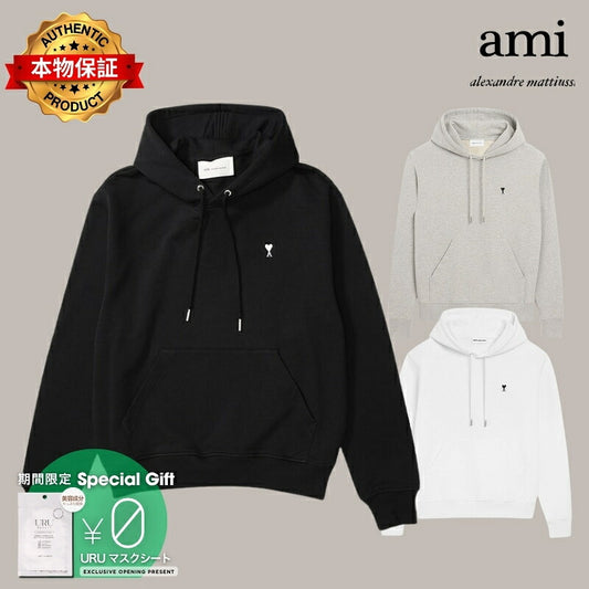 AMI PARIS アミ パリス 【本物保証】 パーカー ストリート系 ユニセックス アミパリス コットン アミ ドゥ クール フーディー "ブラック"