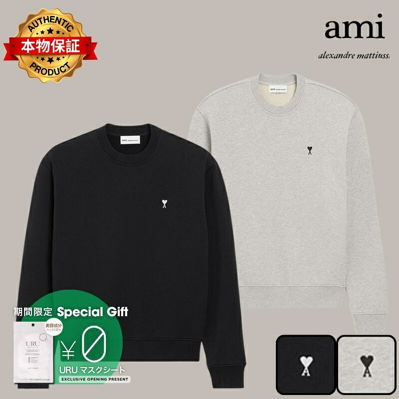 AMI PARIS アミ パリス 【本物保証】 スウェット ストリート系 ユニセックス アミパリス コットン アミ ドゥ クール スウェットシャツ "ブラック"
