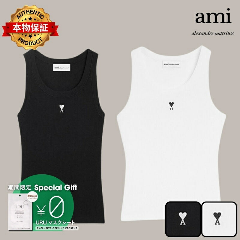 AMI PARIS アミ パリス 【本物保証】 タンクトップ  ストリート系 ユニセックス アミパリス コットン アミ ドゥ クール タンクトップ "ブラック"