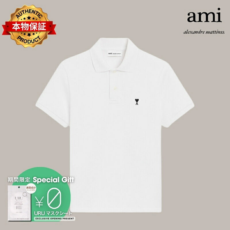 AMI PARIS アミ パリス 【本物保証】 シャツ ストリート系 ユニセックス アミパリス コットン ショートスリーブ アミ ドゥ クール ポロシャツ "ホワイト"