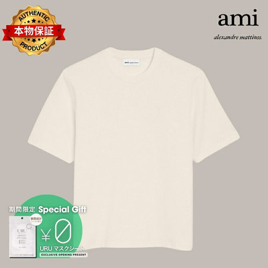 AMI PARIS アミ パリス 【本物保証】 Tシャツ ストリート系 ユニセックス アミパリス コットン アミ ドゥ クール エンボス Tシャツ "ホワイト"