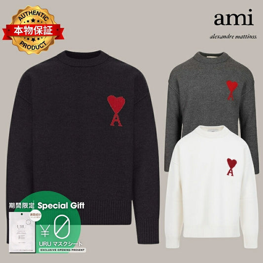 AMI PARIS アミ パリス 【本物保証】 knit ストリート系 ユニセックス アミパリス アミドゥクールクルーネックセーターインウール "ブラック"