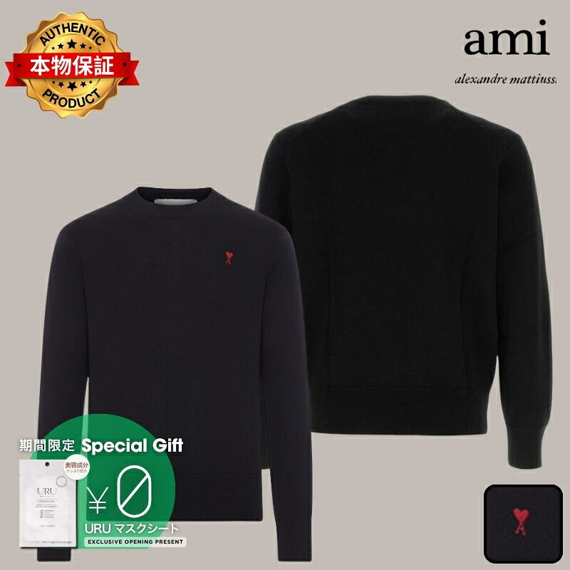 AMI PARIS アミ パリス 【本物保証】 knit ストリート系 ユニセックス アミパリス クルーネックセーターウィズロゴ "ブラック"