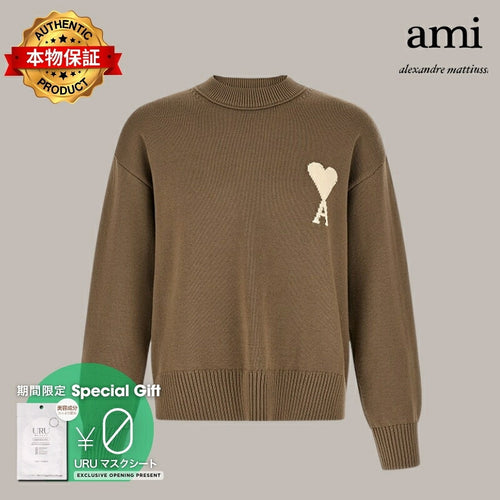 AMI PARIS アミ パリス 【本物保証】 knit ストリート系 ユニセックス アミパリス カプチーノウールブレンドセーター "ベージュ"