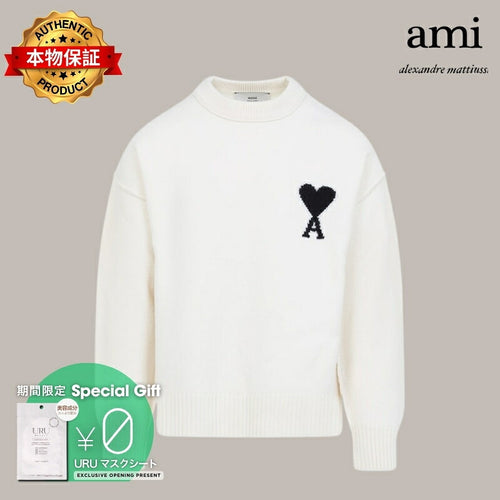 AMI PARIS アミ パリス 【本物保証】 knit ストリート系 ユニセックス アミパリス アミドゥクールセーター "ホワイト"