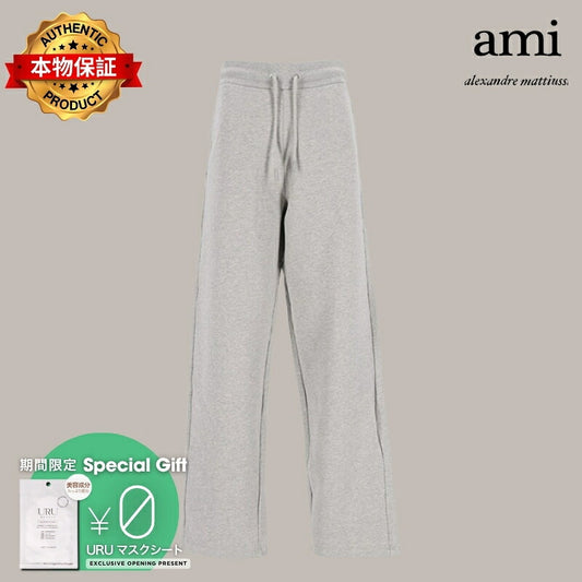 AMI PARIS アミ パリス 【本物保証】 パンツ ストリート系 ユニセックス アミパリス ウィメンズ クオータ ジョギング ウィズ コントラスト アミ ドゥ クール "グレー"