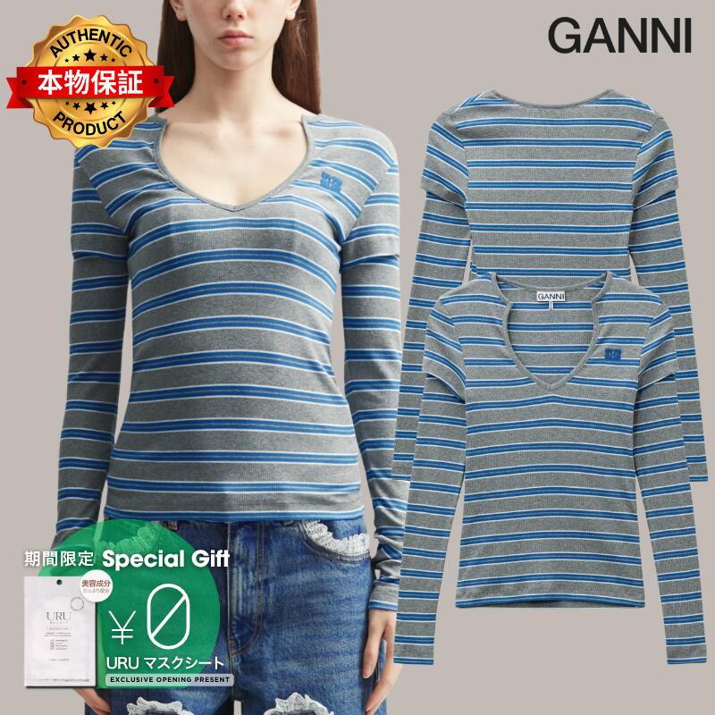 Ganni ガニー 【本物保証】 Tシャツ ストリート系 レディース Long-Sleeve Top In Stripe