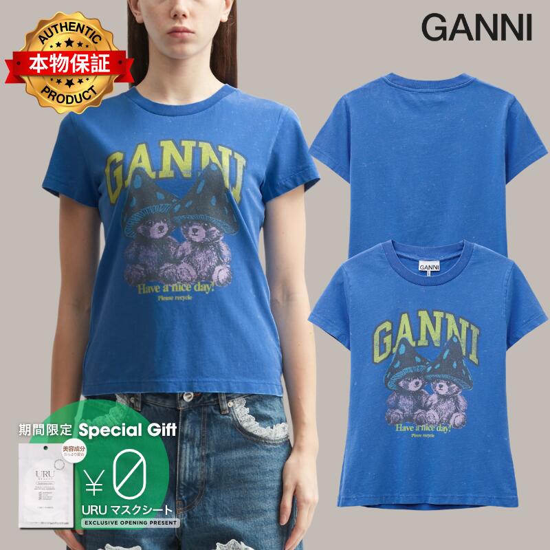 Ganni ガニー 【本物保証】 Tシャツ ストリート系 レディース Baby Fit T-Shirt With Mushroom Teddy