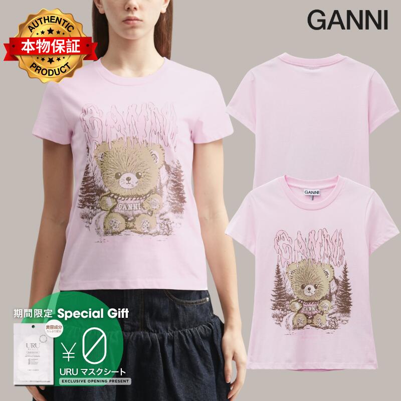 Ganni ガニー 【本物保証】 Tシャツ ストリート系 レディース Baby Fit T-Shirt With Forest Teddy