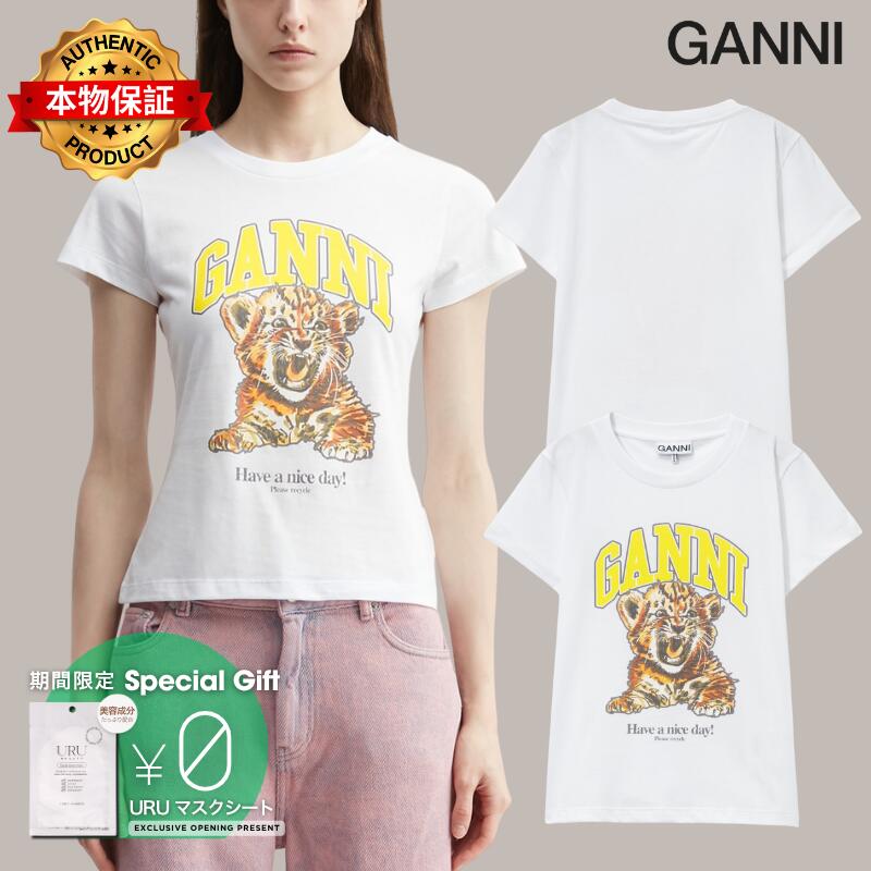 Ganni ガニー 【本物保証】 Tシャツ ストリート系 レディース Cotton Baby Fit T-Shirt With Tiger
