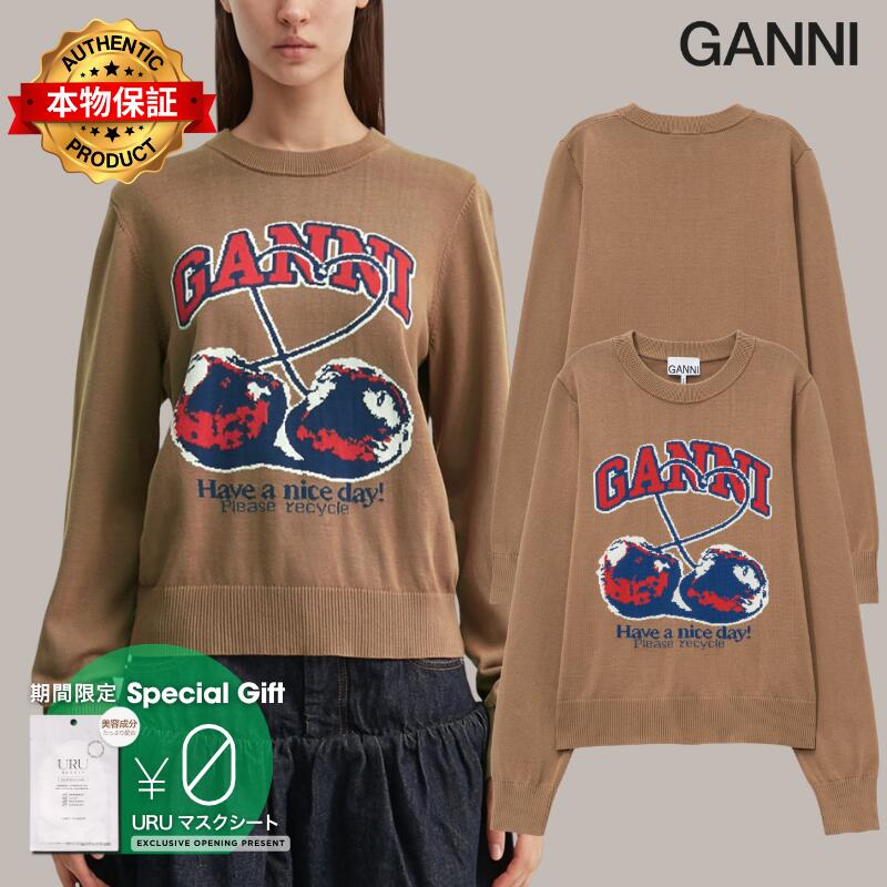 Ganni ガニー 【本物保証】 ニット ストリート系 レディース Fine Cotton Graphic Sweater Cherry
