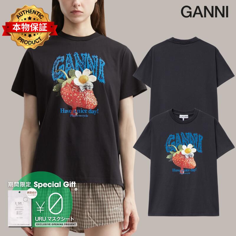 Ganni ガニー 【本物保証】 Tシャツ ストリート系 レディース Cotton T-Shirt With Strawberry