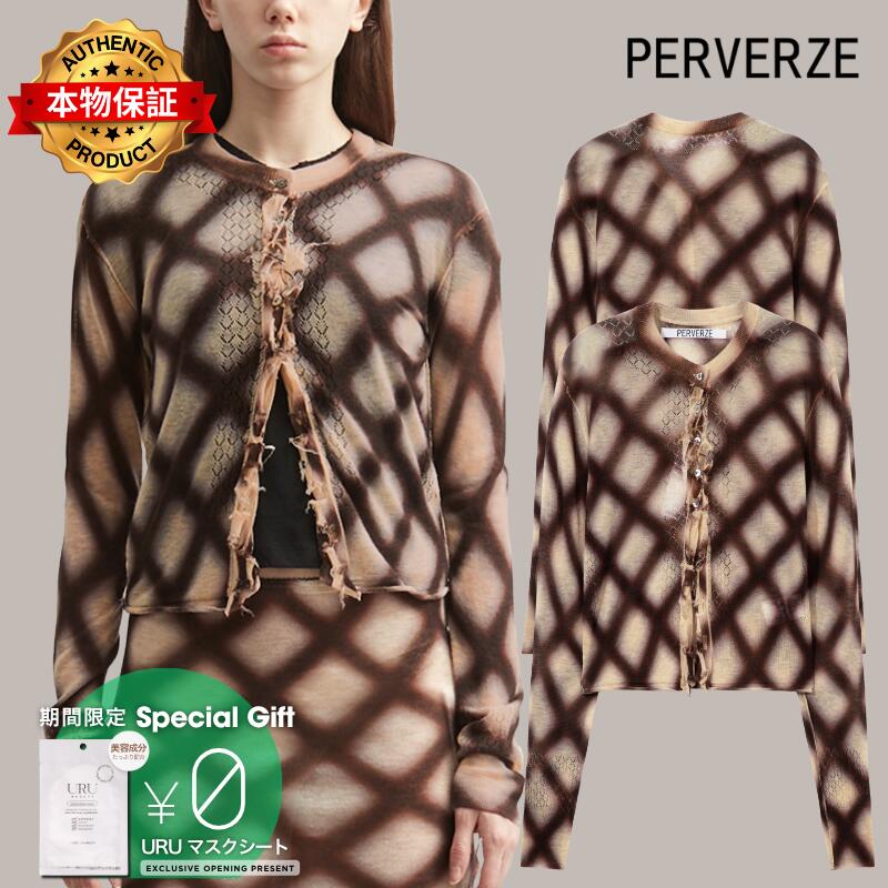 Perverze パーバーズ 【本物保証】 カーディガン ストリート系 レディース Spray-Painted Check Knit Cardigan