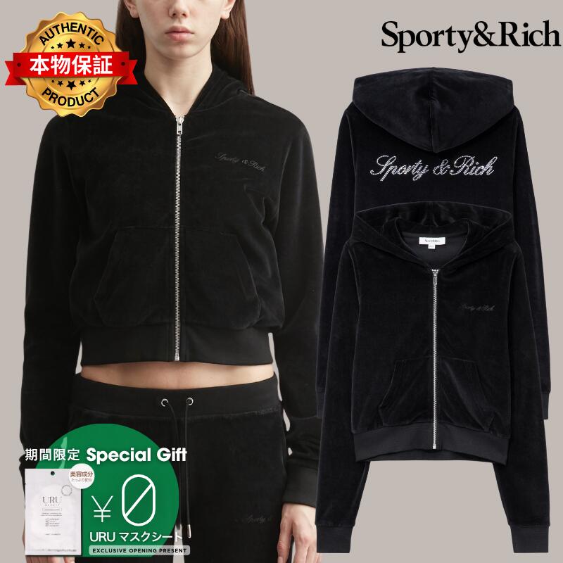 Sporty And Rich スポーティ＆リッチ【本物保証】 パーカー ストリート系 レディース Signature Logo Krystal Zip Hoodie