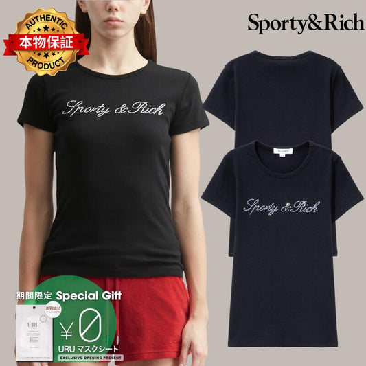Sporty And Rich スポーティ＆リッチ【本物保証】 Tシャツ ストリート系 レディース Signature Logo Krystal Tee
