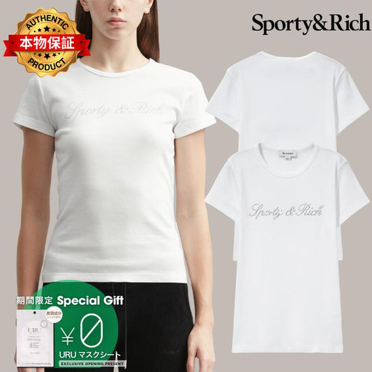 Sporty And Rich スポーティ＆リッチ 【本物保証】 Tシャツ ストリート系 レディース Signature Logo Krystal Tee