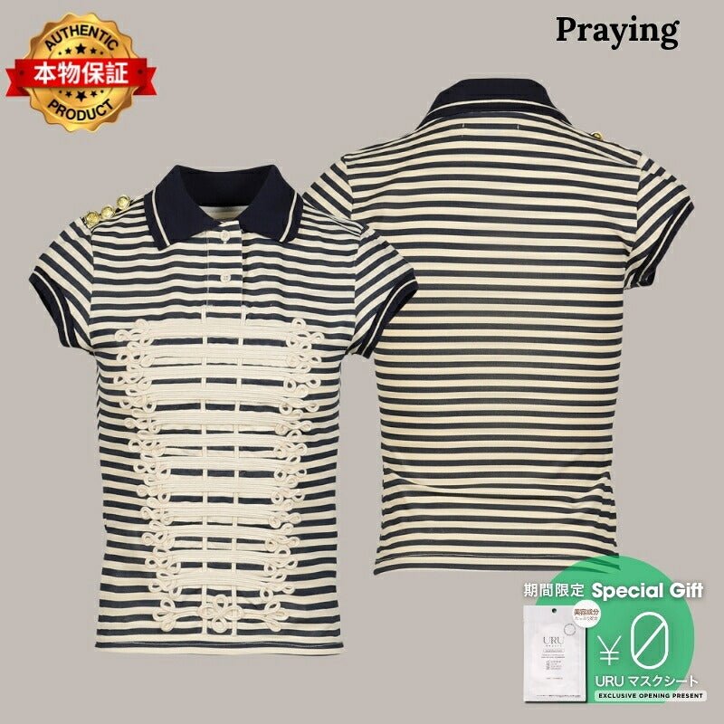 PRAYING 【本物保証】 Tシャツ ストリート系 レディース HARBOR STRIPE WOMEN'S TOP / BLK