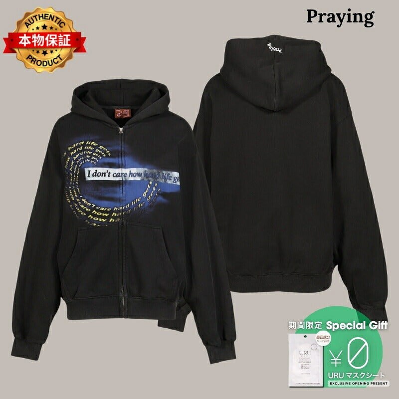 PRAYING 【本物保証】 パーカー ストリート系 レディース I DON'T CARE HOW HARD LIFE GETS HOODIE / BLK