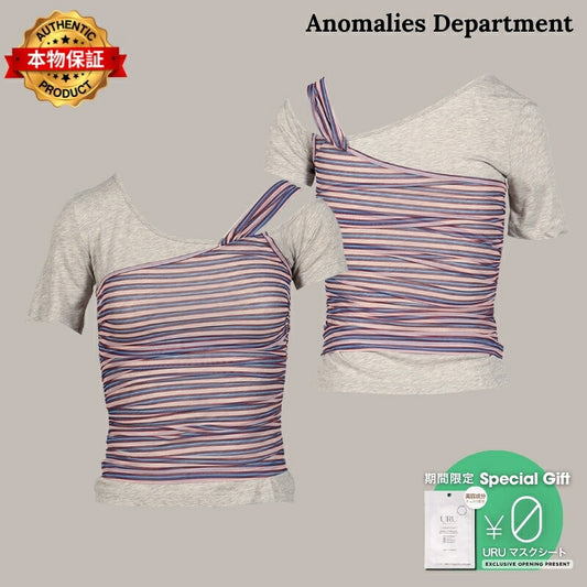Anomalies Department 【本物保証】 Tシャツ ストリート系 レディース LAYERING DECONSTRUCTED STRIPED TOPS / GRY