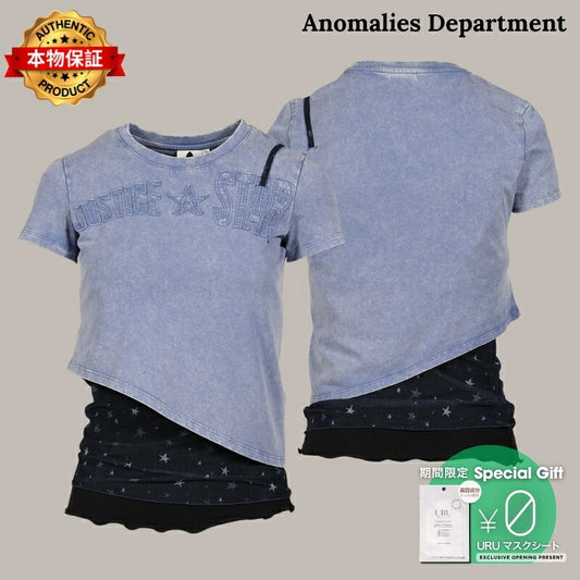 Anomalies Department 【本物保証】 Tシャツ ストリート系 レディース LAYERED DECONSTRUCTED TWO-PIECE SHORT-SLEEVED TOP / BLU