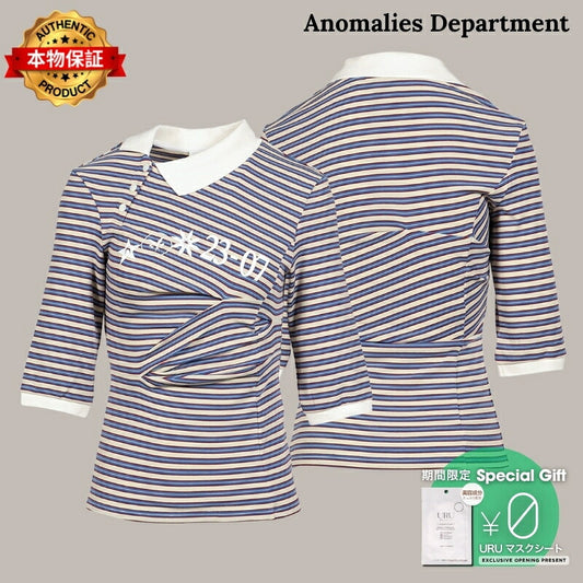 Anomalies Department 【本物保証】 Tシャツ ストリート系 レディース RETRO STRIPED ASYMMETRICAL POLO / PURPLE