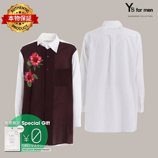 Ys for men 【本物保証】 シャツ ストリート系 メンズ OVERSIZED SILHOUETTE SHIRT IN BROAD AND CELLULOSE TWO FLOWERS