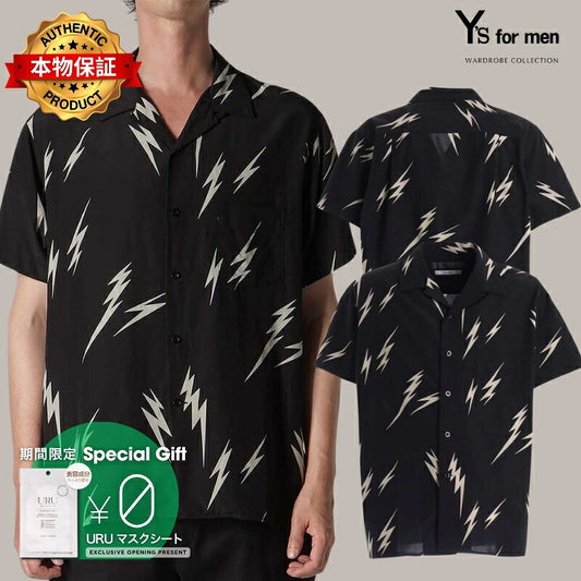 Ys for men 【本物保証】 シャツ ストリート系 メンズ 【Y's for men × MASSES】 THUNDER BLEACH DYED SHORT SLEEVE SHIRT